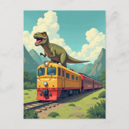 Späte Train Dinosaur Raptor Funny Postcard Postkarte