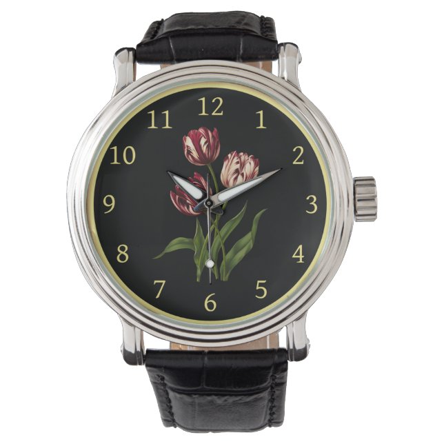Späte Tulip 001 ~ Botanische Kunst ~ Armbanduhr (Vorderseite)