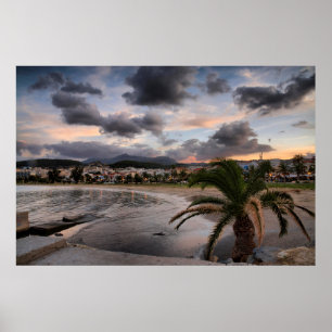 Später Abend auf Rethymnon-Strand in Kreta Poster