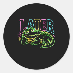 Später Alligator Neon Lustiger Gator Runder Aufkleber