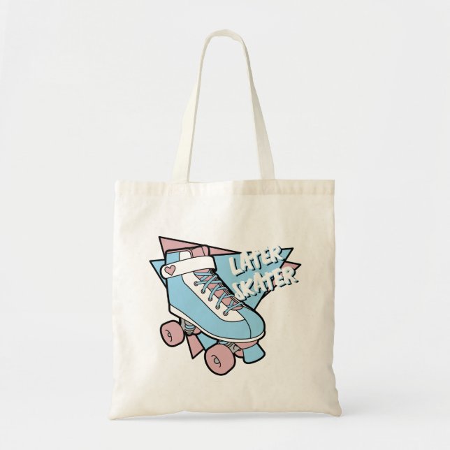Später Skater Pastel Pink Blue Cartoon Rollerskate Tragetasche (Vorne)