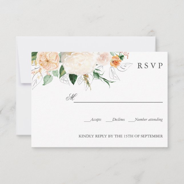 Später Sommer Orange Botanical WEDDING RSVP Karte (Vorderseite)