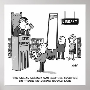 Spätes Bibliothekbuch. Strenge Strafe für verspäte Poster