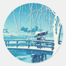 Spätes Schnee entlang Edo River hasui kawase Winte Runder Aufkleber