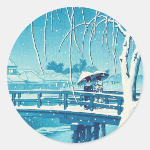 Spätes Schnee entlang Edo River hasui kawase Winte Runder Aufkleber