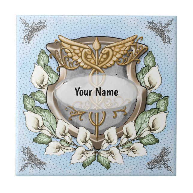Spath-Lilien-Schild-Caduceus  Fliese (Vorderseite)