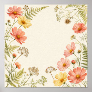 Spätkosmos Botanisches Quadrat-Wandkunst-Print Poster