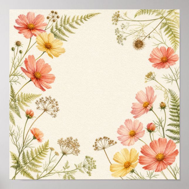 Spätkosmos Botanisches Quadrat-Wandkunst-Print Poster (Vorne)