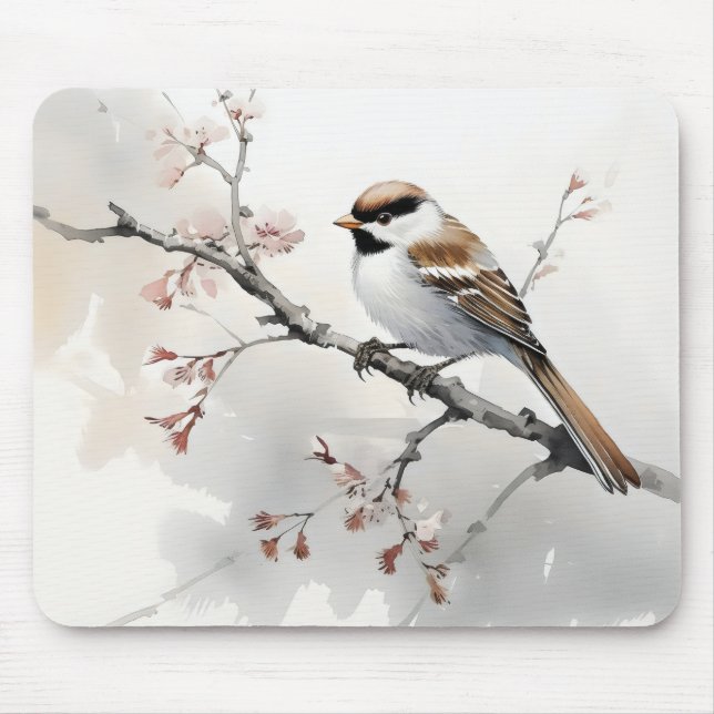 Spatz auf Frühlingszweig Mousepad (Vorne)