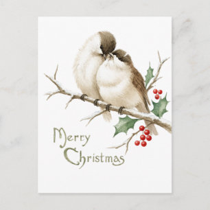Spatzen auf einem Weihnachtszweig Postkarte