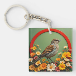 🐦 Spatzen-Blumen-Naturdesign für den Gartenstil Schlüsselanhänger