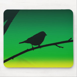 Spatzensilhouette auf Limonen Mousepad