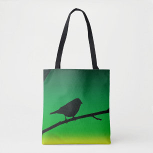 Spatzensilhouette auf Limonen Tasche