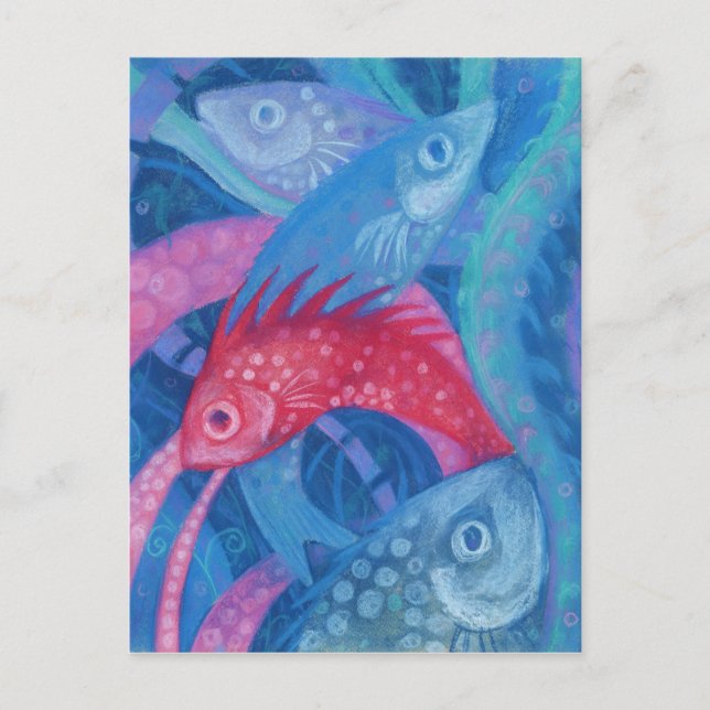 Spawnschen, Fisch, Rosa & Blau, Unterwassermalerei Postkarte (Vorderseite)