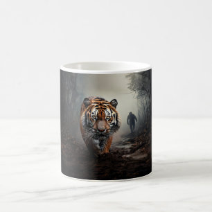 Spaziergang Alter schwarzer und orangefarbener Tig Kaffeetasse