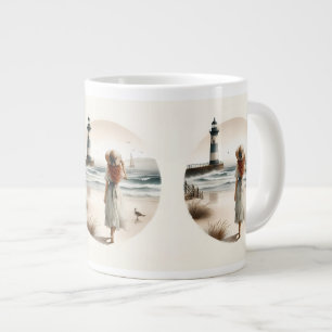 Spaziergang am Leuchtturm am Meer Jumbo-Tasse
