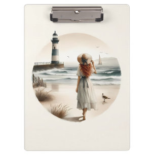 Spaziergang am Leuchtturm am Meer Klemmbrett
