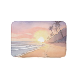 Spaziergang am Strand   Ozean Aquarell Badematte