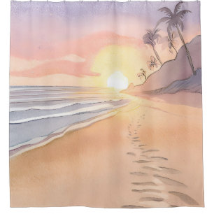 Spaziergang am Strand   Ozean Aquarell Duschvorhang