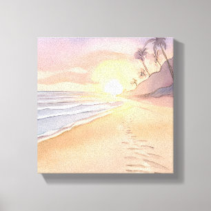 Spaziergang am Strand Ozean Aquarell Leinwanddruck
