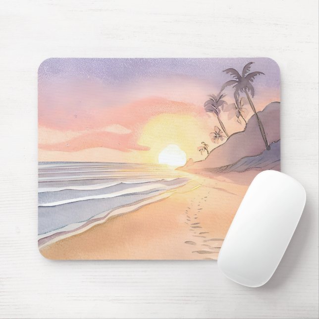 Spaziergang am Strand | Wasserfarbe Mousepad (Mit Mouse)