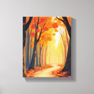 Spaziergang durch den Laubwald   Orange Wasserfarb Leinwanddruck