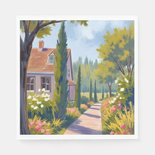 Spaziergang im Garten Ölmalerei Blumenweg Serviette