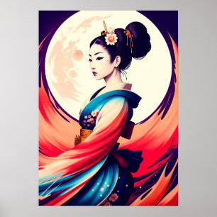Spaziergang in der Mondlicht Japanisch Geisha Poster