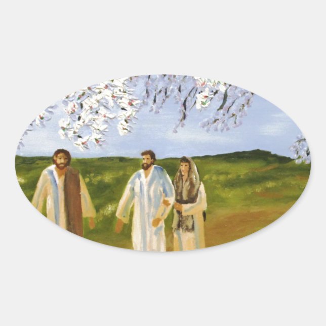 Spaziergang mit Jesus Ovaler Aufkleber (Vorderseite)