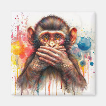 Speak No Evil Monkey Vibranine Watercolor Art Magn