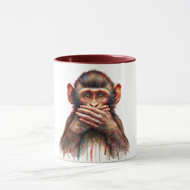 Speak No Evil Monkey Watercolor Art Tasse (Zentrum)