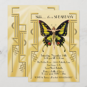 Speakeasy Butterfly Flapper Great Gatsby Party Einladung