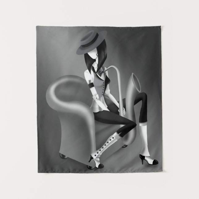 Speakeasy - grau monochrom wandteppich (Vorderseite)