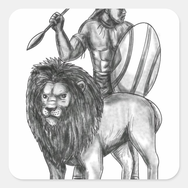 Spear Spear Lion Tattoo Quadratischer Aufkleber (Vorderseite)