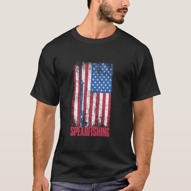 Spearfisher America Flag Spear Spearfish H T-Shirt (Vorderseite)
