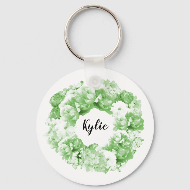 Spearmint Green Floral Wreath Bridesmaid Schlüssel Schlüsselanhänger (Vorderseite)