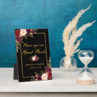 Special 12x18 Burgundy Black Gold Wedding Guestboo