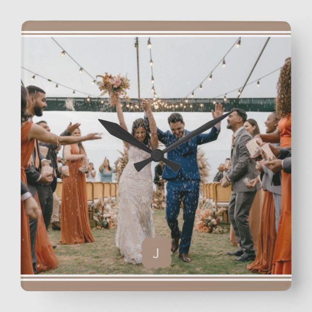 Special Add Foto Wedding Wall Clock Quadratische Wanduhr (Vorderseite)