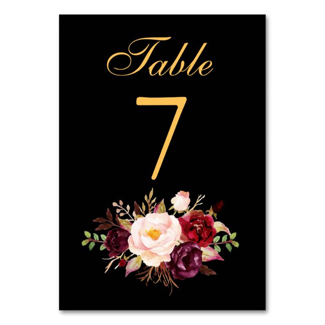 Special - Bloral Burgundy Black Gold Wedding Tischnummer (Vorderseite)