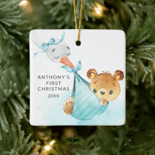 Special Delivery Baby's First Christmas Bär Keramikornament