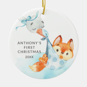 Special Delivery Baby's First Christmas Fox Keramik Ornament
