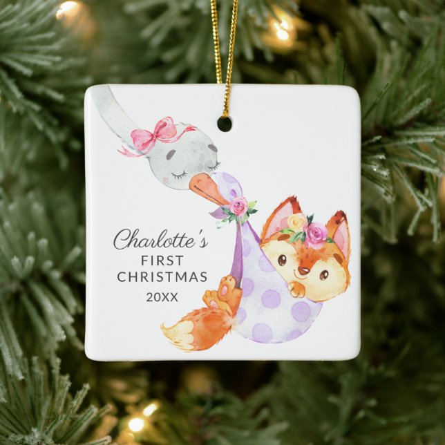 Special Delivery Baby's First Christmas fox Keramikornament (Baum)
