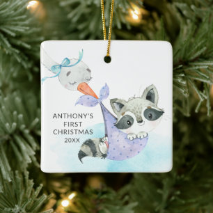 Special Delivery Baby's First Christmas Waschbär Keramikornament