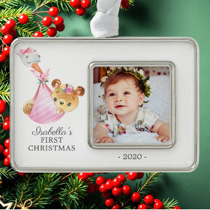 Special Delivery Bear Erstes Weihnachtsfest Foto Rahmen-Ornament Silber