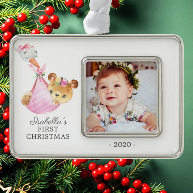 Special Delivery Bear Erstes Weihnachtsfest Foto Rahmen-Ornament Silber (Von Creator hochgeladen)
