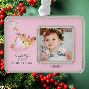 Special Delivery Bear Erstes Weihnachtsfest Foto Rahmen-Ornament Silber