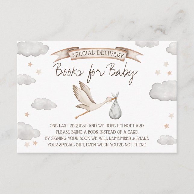 Special Delivery! Brown & Tan Stork Books for Baby Begleitkarte (Vorderseite)