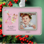 Special Delivery Bunny First Christmas Foto Rahmen-Ornament Silber<br><div class="desc">Niedliche Sonderauslieferung Storch Bunny baby Girls First Christmas FotoOrnament. . Matching Artikel in unserem Shop erhältlich.</div>