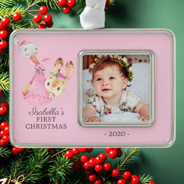 Special Delivery Bunny First Christmas Foto Rahmen-Ornament Silber (Von Creator hochgeladen)