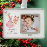 Special Delivery Bunny First Christmas Foto Rahmen-Ornament Silber<br><div class="desc">Niedliche Sonderauslieferung Storch Bunny baby Girls First Christmas FotoOrnament. . Matching Artikel in unserem Shop erhältlich.</div>